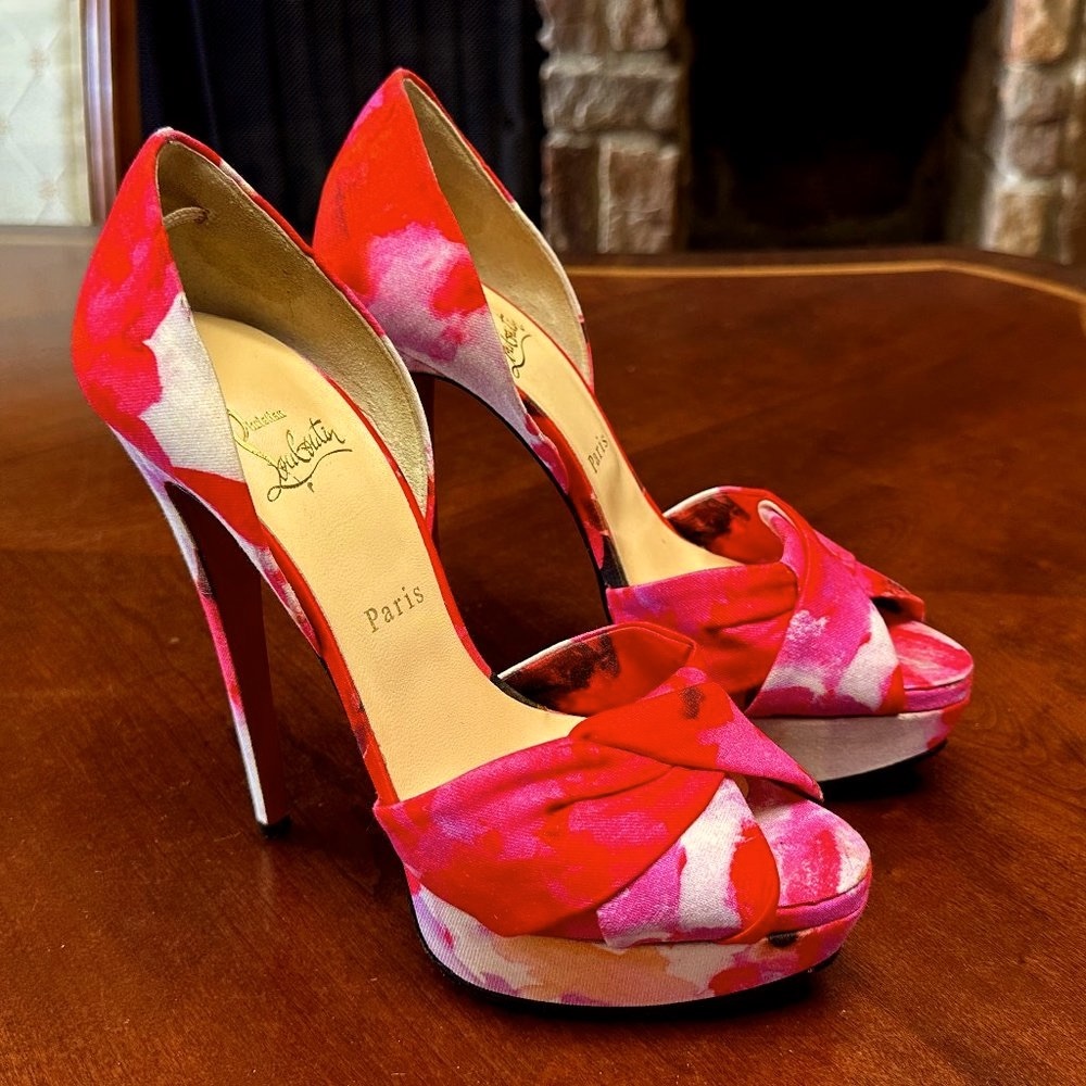Christian Louboutin Red and Pink Platform Heels